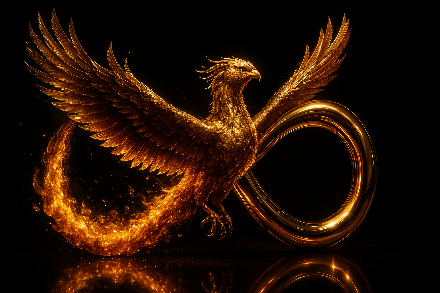 Phoenix rising with golden infinity