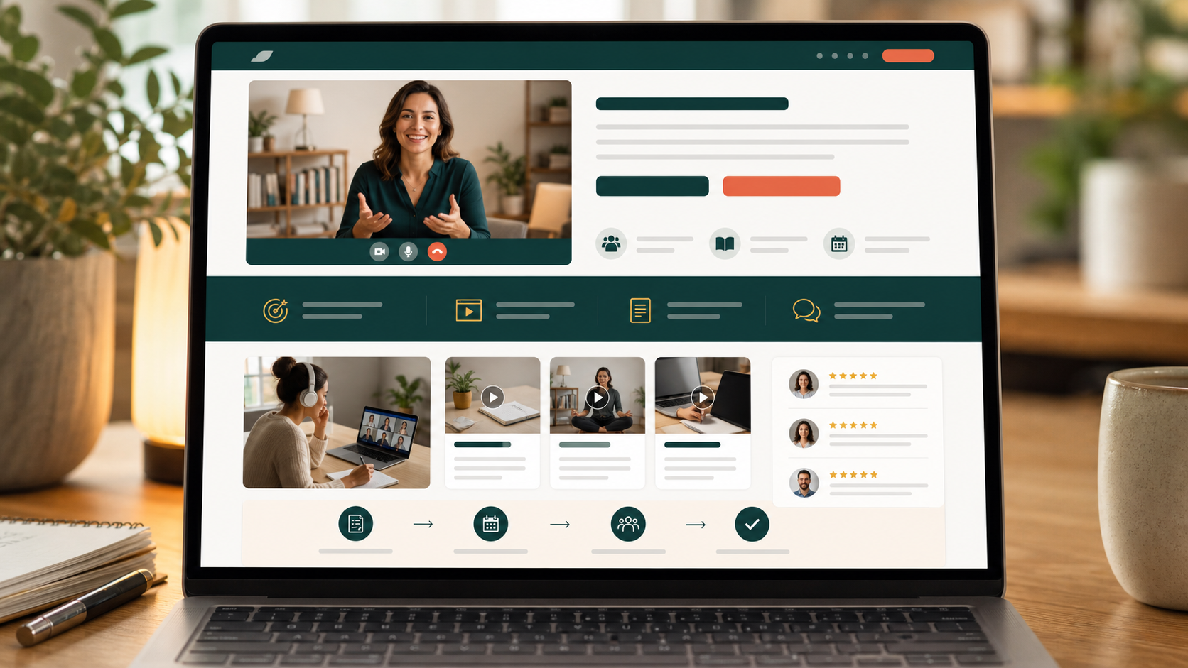 Coach or course website concept with lesson and application layout
