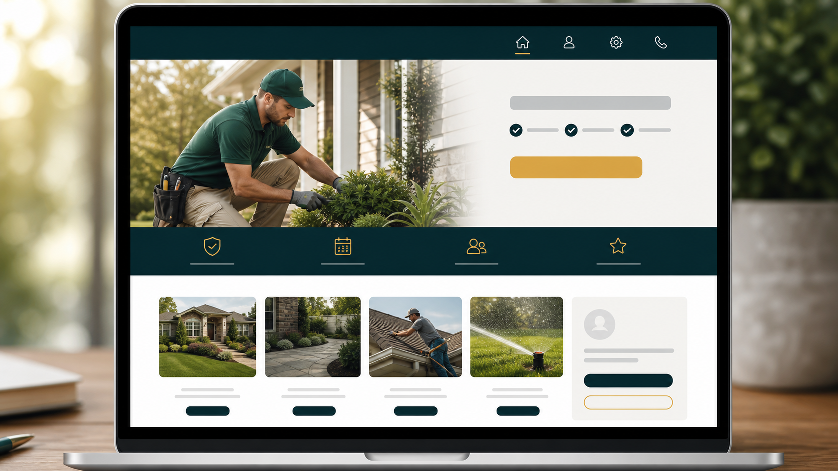 Local service website concept with residential job-site imagery and booking layout