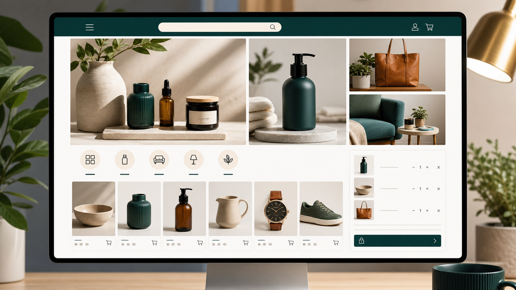 Product shop website concept with product photography and ecommerce layout
